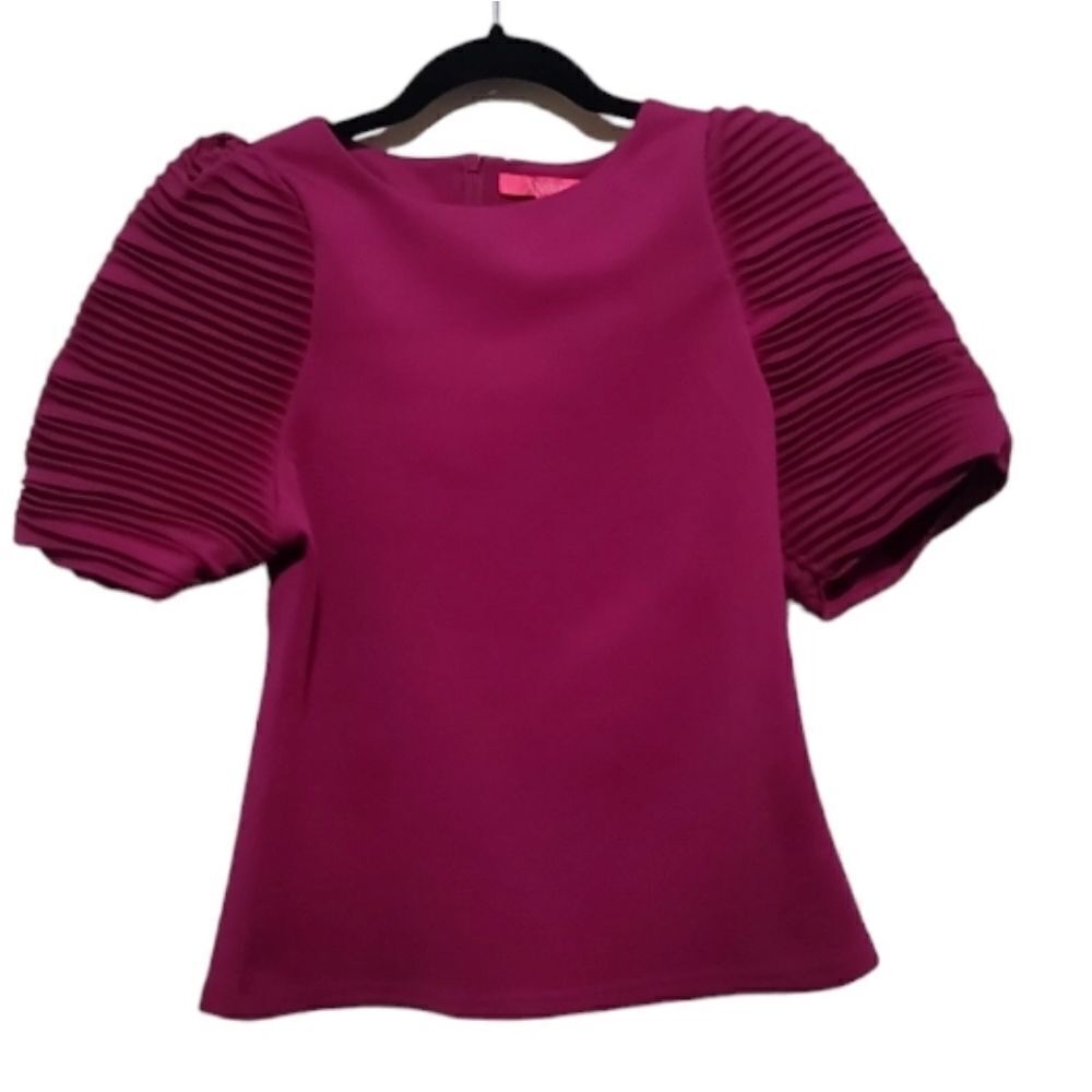 Xtaren Women's Pink Puffy Short-Sleeve Blouse Size Small